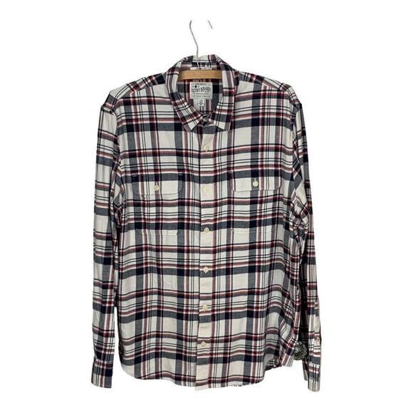 Lucky Brand Tops - Lucky Brand Saturday Stretch White, Navy & Red Plaid Flannel Shirt size L Men’s